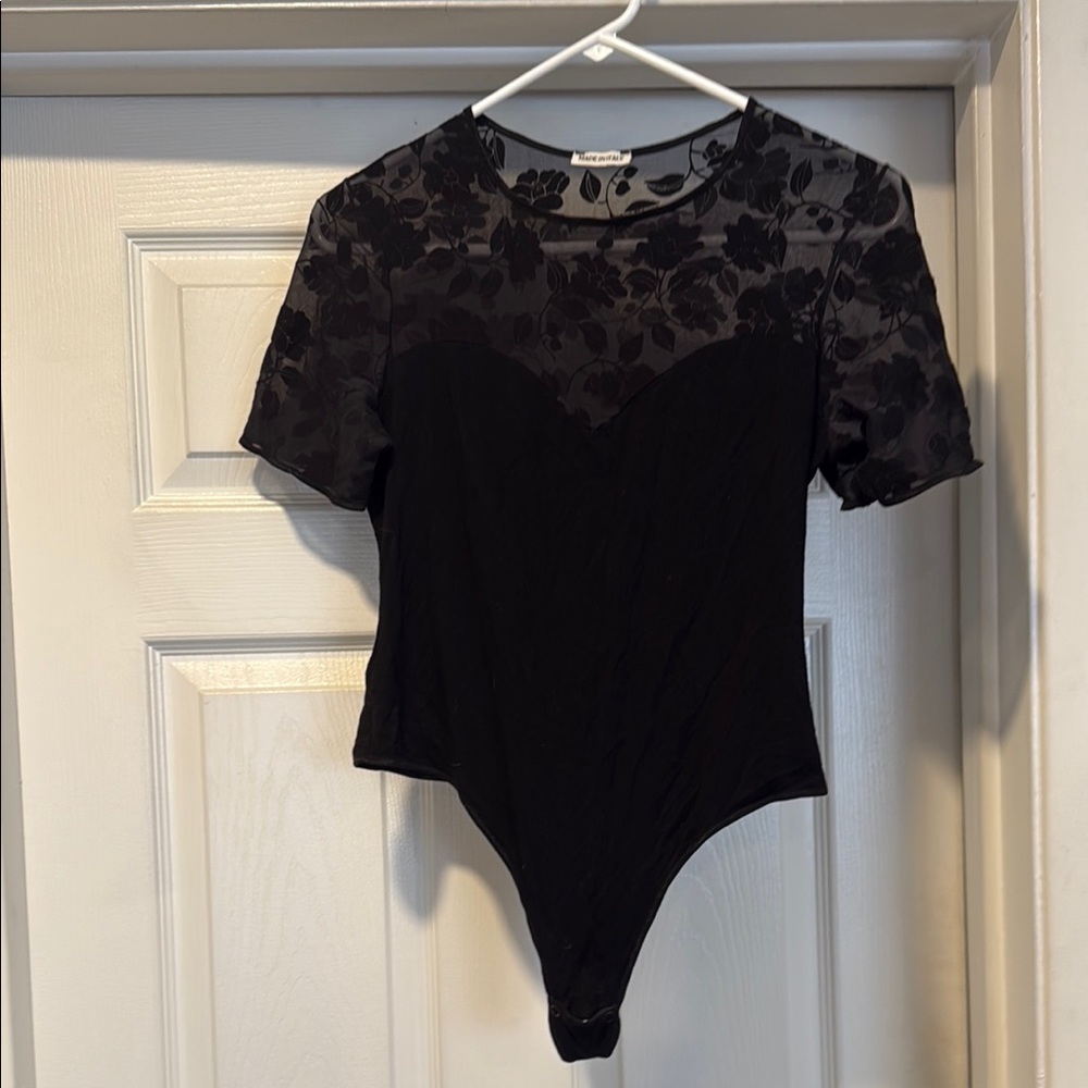 Made in Italy Black Sheer Floral Bodysuit – Size M - Picture 3 of 4